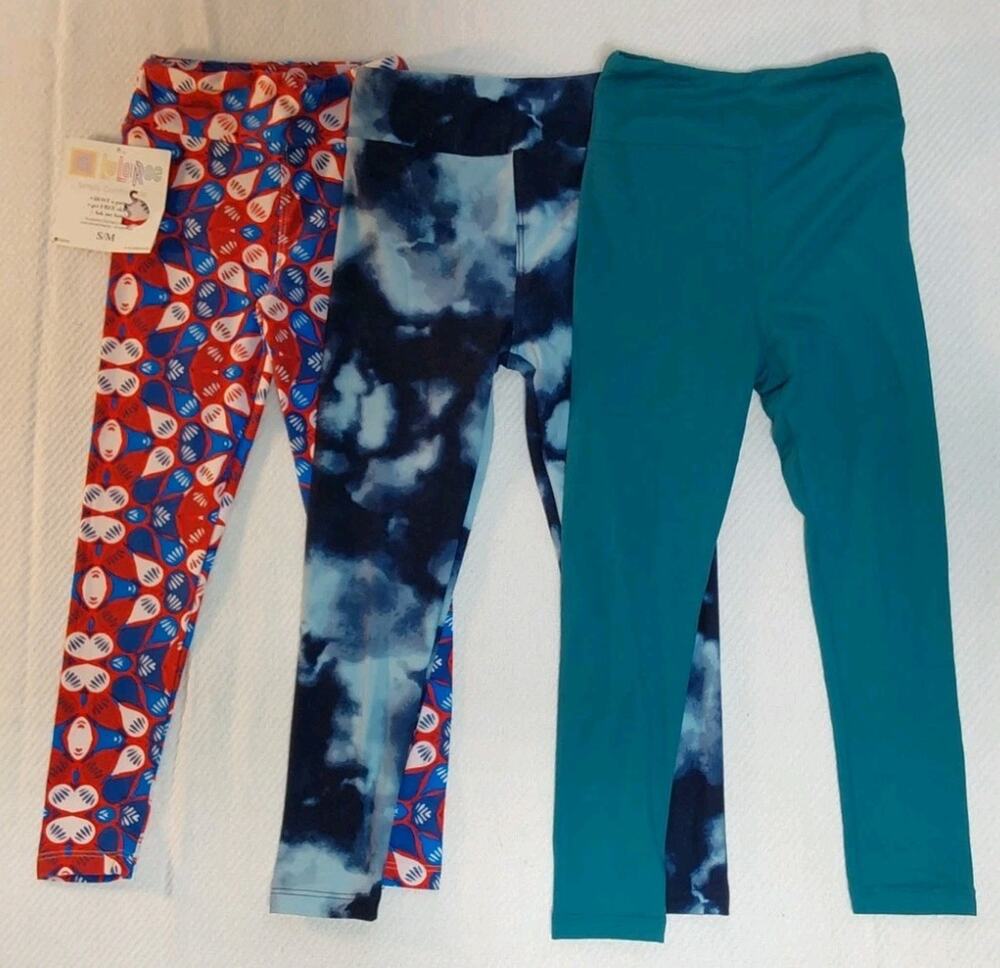 LuLaRoe Kids S/M Multicolor High-Waist Ankle Leggings 3 Pack #K16